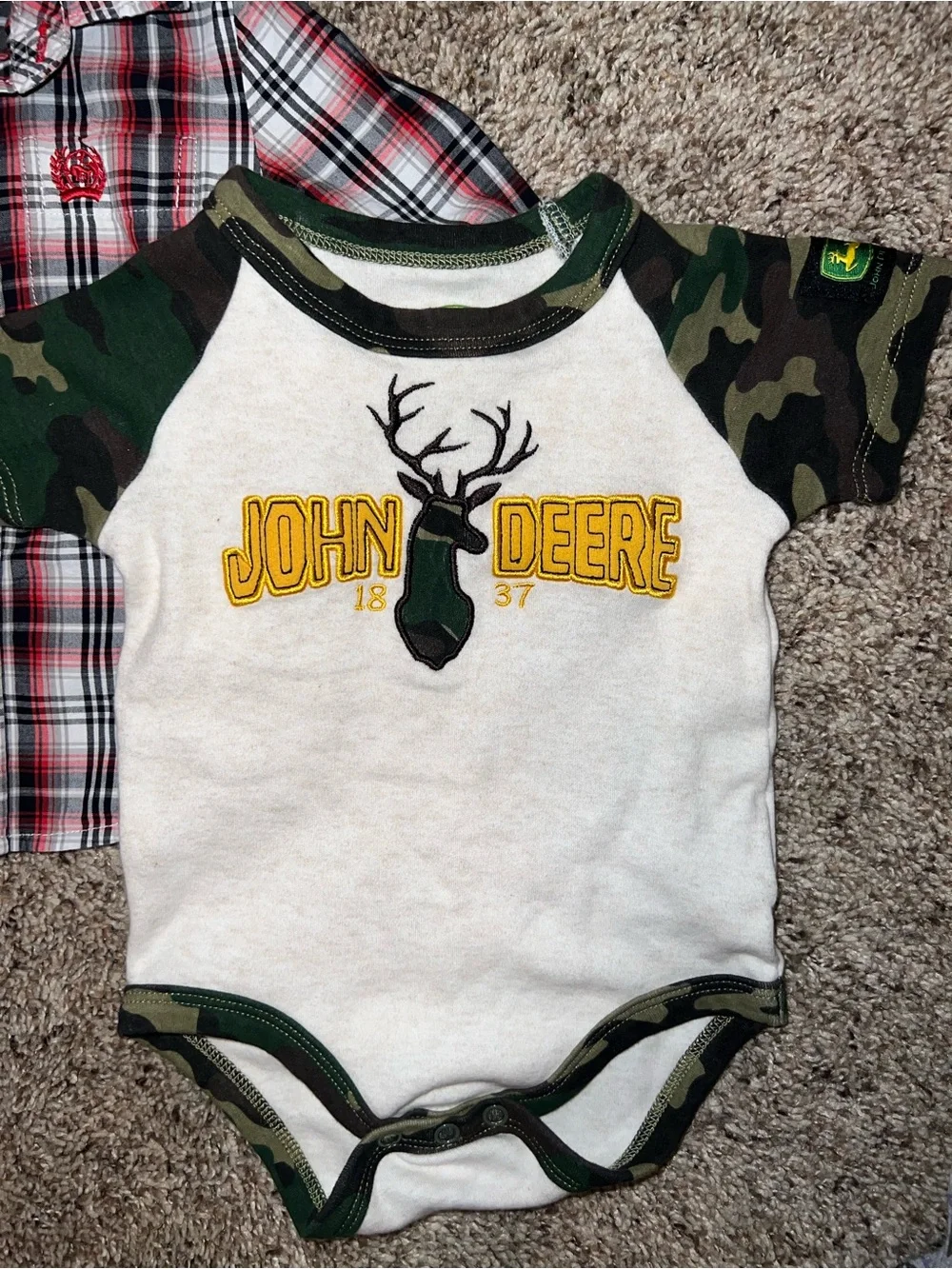 Baby Boy Bundle 3/6m John Deere Camo Onesie Cinch Western Cowboy Plaid Button Up